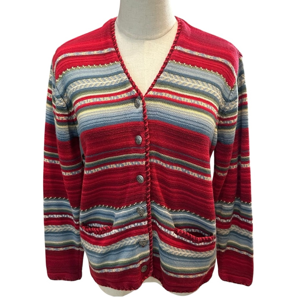Vtg Talbots Colorful Striped Cardigan S Cottage Southwestern‎ Cabin Indie